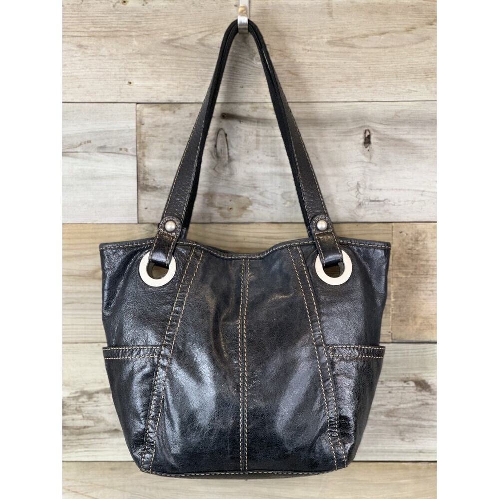 FOSSIL Long Live Vintage BLACK Leather Hathaway Tote Bag Medium
